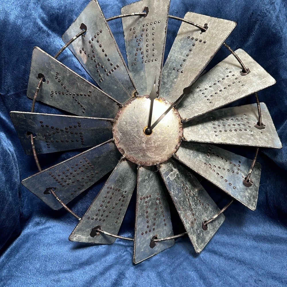 Rustic Silver Windmill Wall Clock